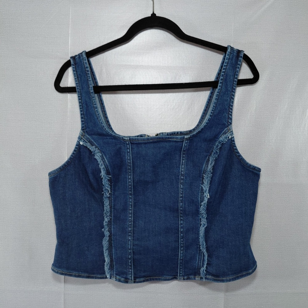 Lee Heritage Crop Denim Tank Women's LG Sleeveless Top Square Neck Dark Wash